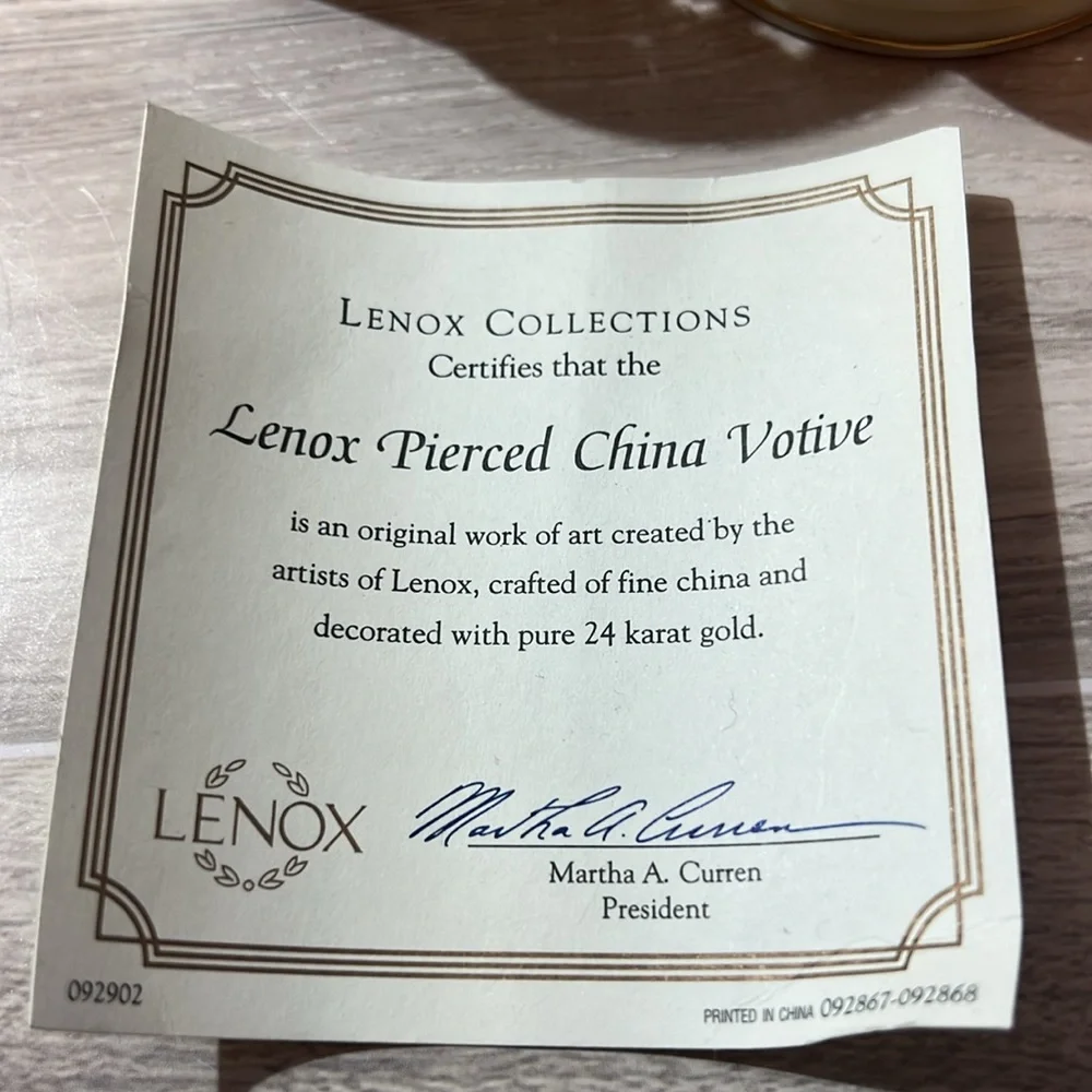 Lenox pierced China votives 2 pieces decorated with 24 karat gold